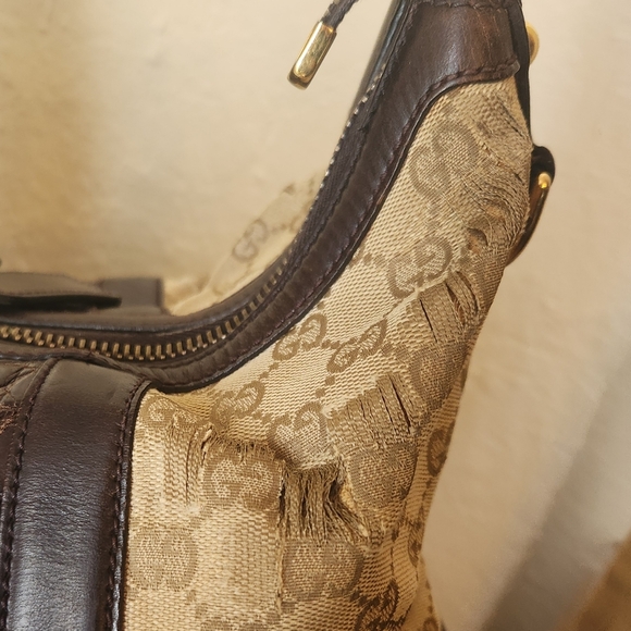 Gucci Beige Canvas Brown Leather Crocodile Secret Hobo - Picture 8 of 14